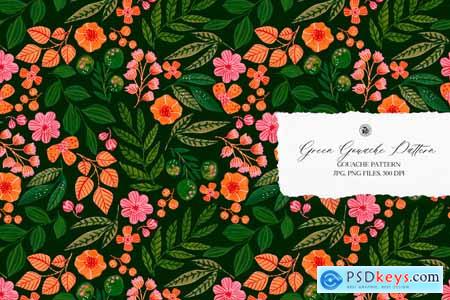 Green Gouache Hand Painted Floral Pattern