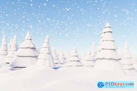 Four 3D Christmas Snow Trees Backgrounds