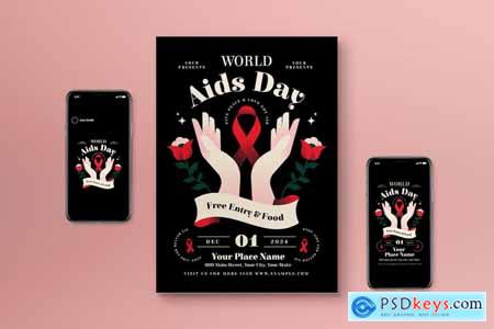 Red Flat Design World Aids Day Flyer Set