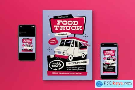 Purple Mid Century Food Truck Flyer Set