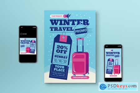 Blue Modern Winter Travel Promo Flyer Set