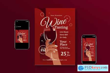 Red Flat Design Wine Tasting Flyer Set