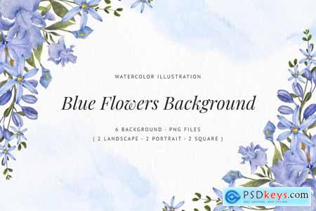 Blue Flowers Background - Watercolor Illustration