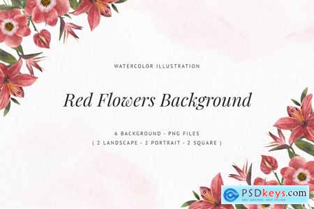 Red Flowers Background - Watercolor Illustration