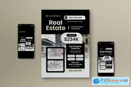 Black Geometric Real Estate Flyer Set