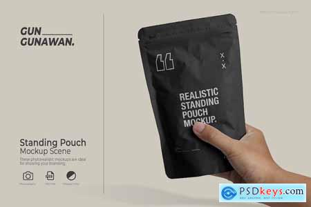 Standing Pouch With Hand Mockup