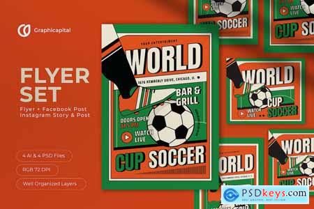 Green Flat Design Watch World Cup Flyer Set