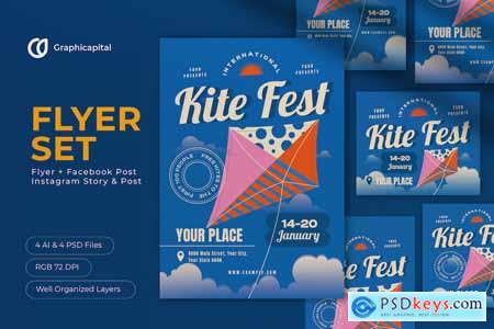 Blue International Kite Festival Flyer Set N4KYHJH