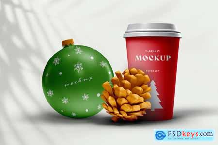 Christmas Ball and Paper Cup Mockup