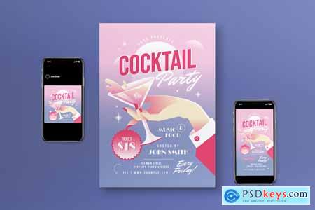 Pink Gradient Cocktail Party Flyer Set