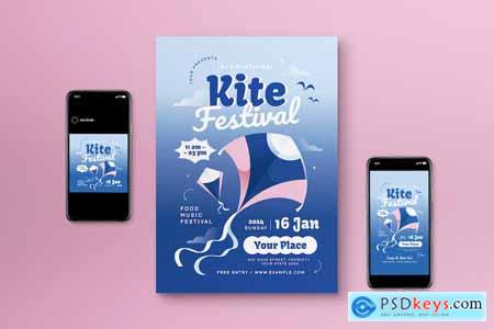 Blue International Kite Festival Flyer Set