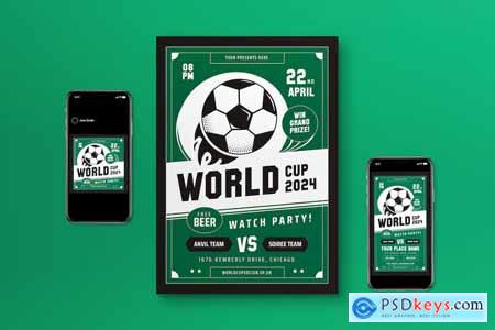 Green Flat Design Watch World Cup Flyer Set