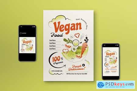 White Hand Drawn Vegan Food Flyer Set