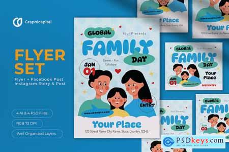 Blue Flat Design Global Family Day Flyer Set