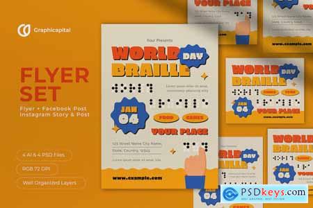 Yellow Geometry World Braille Day Flyer Set