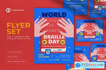Blue Modern Braille Day Flyer Set
