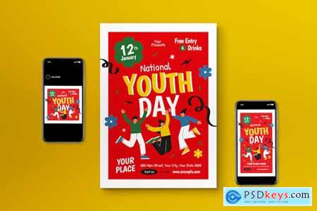 Red Flat Design National Youth Day Flyer Set