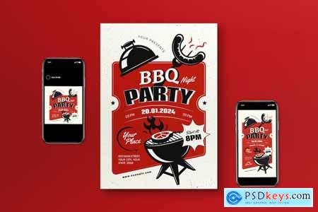 Red Retro BBQ Night Party Flyer Set