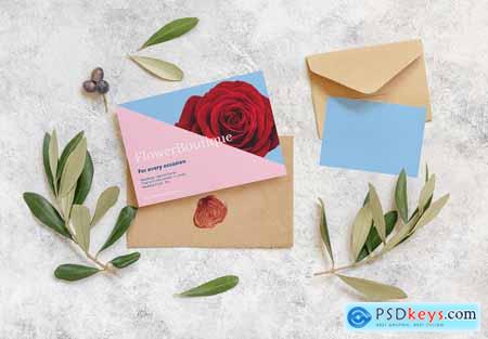 Mockup of Two Wedding Flyers and Envelopes