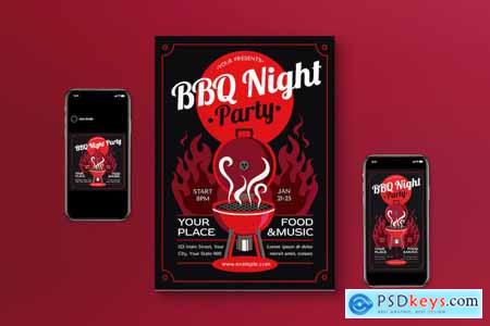 Black Modern BBQ Night Party Flyer Set