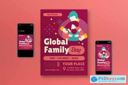 Purple Flat Design Global Family Day Flyer Set