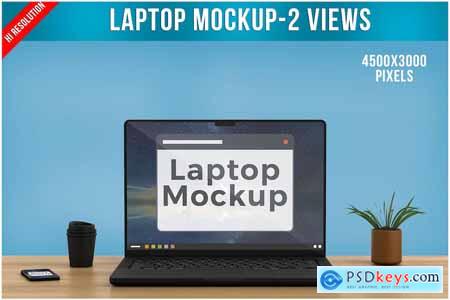 Laptop on wooden Table Mockup PSD