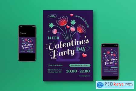 Purple 3D Valentine Day Flyer Set