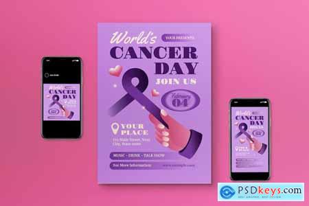 Purple 3D World Cancer Day Flyer Set