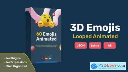 3D Animated Emojis with Looping animations , Json and Lottie files included