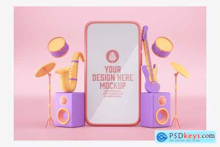 3D Music Band Concept with Mobile Mockup