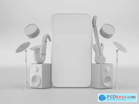 3D Music Band Concept with Mobile Mockup