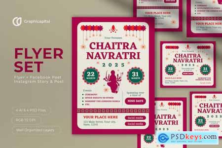 Red Flat Design Chaitra Navratri Flyer Set