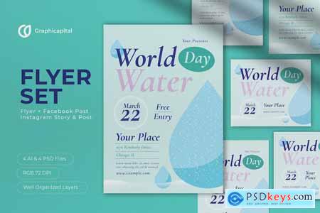 Blue Flat Design World Water Day Flyer Set