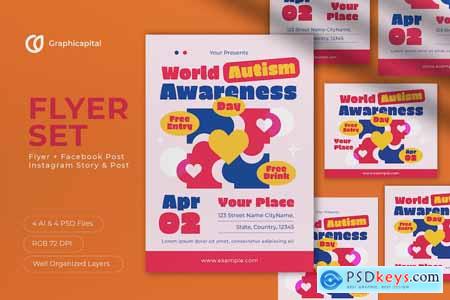 Pink World Autism Awareness Day Flyer Set