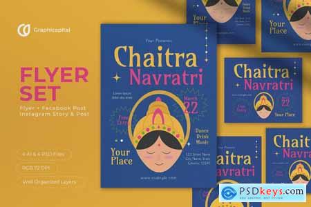 Blue Flat Design Chaitra Navratri Flyer Set