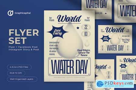 Blue Retro World Water Day Flyer Set