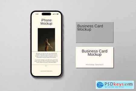 iPhone 14 Pro Max and Business Card Mockup
