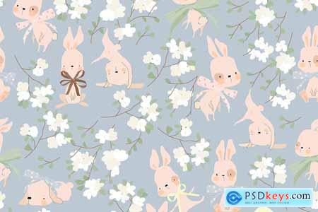 Vector Seamless Pattern with Funny Rabbits