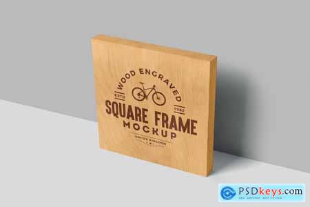 Engraved Square Wood Tile Mockups