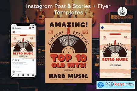 Retro Music Instagram Post Stories Flyer