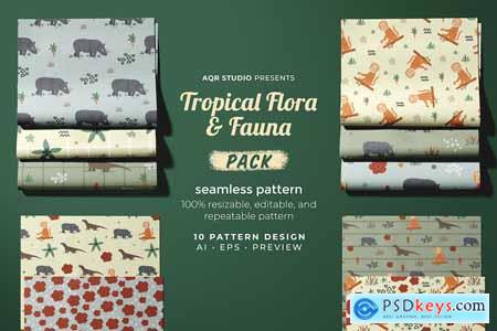 Tropical Flora and Fauna - Seamless Pattern