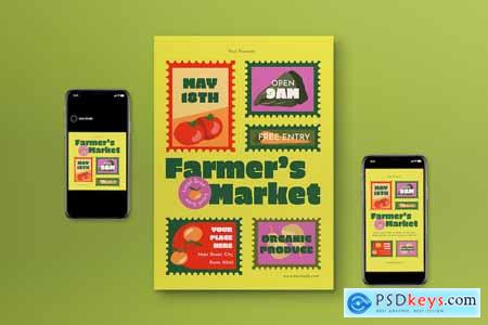 Yellow Retro Farmer Market Flyer Set