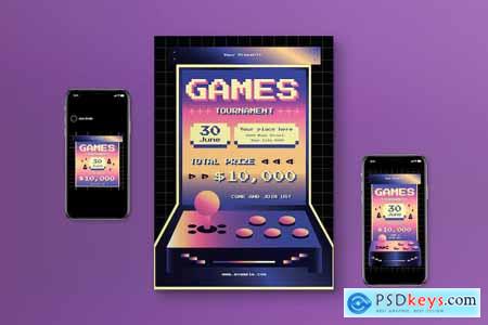 Pink Gradient Video Game Flyer Set