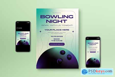 Purple Gradient Bowling Night Flyer Set