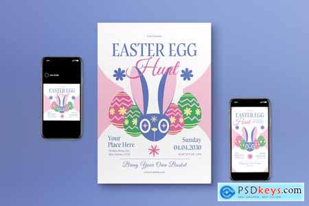 Pink Flat Design Easter Egg Hunt Flyer Set