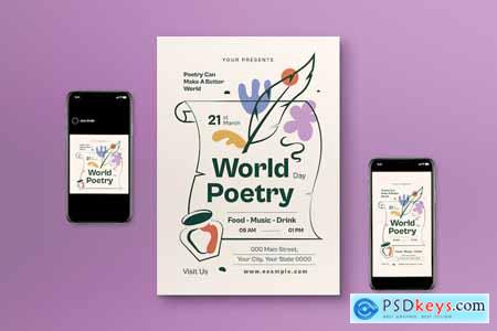 Boho Hand Drawn World Poetry Day Flyer Set