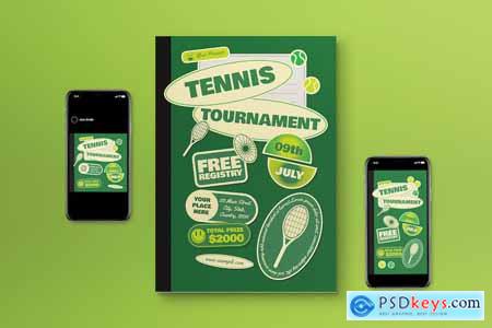 Green Retro Tennis Tournament Flyer Set