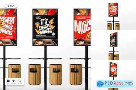 Advertising Board with Trash Can Mockup