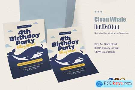 Clean Whale Birthday Invitation