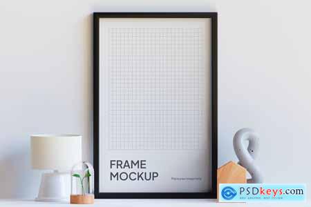 Photo Black Frame Mockup On Table With 3D Ornament